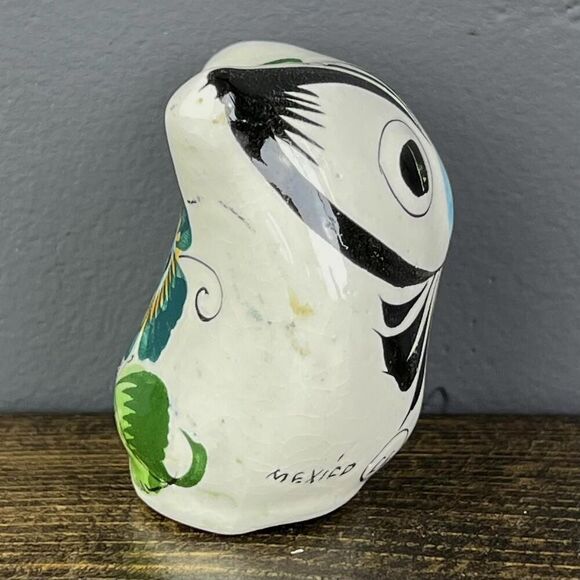 Vintage Pottery Mexican Owl Handmade Handpainted Signed 2" x 2.5" Floral Design - Picture 2 of 9